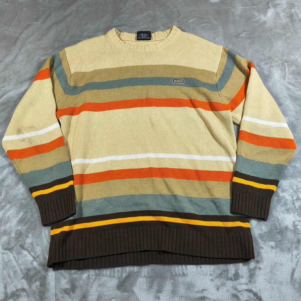 Vintage Southpole Sweater‎ Mens Large Beige Striped Pullover Knit Y2K Streetwear